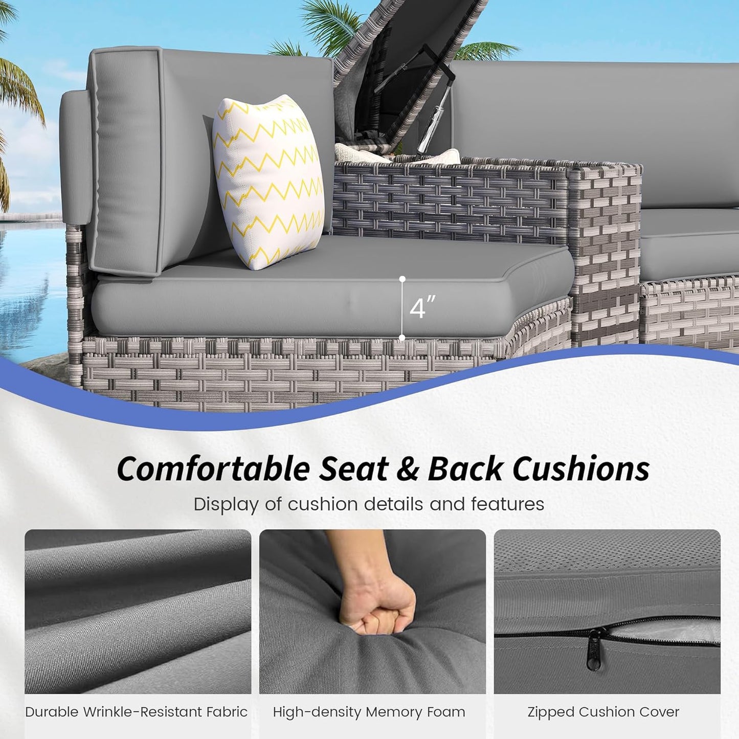 Patio Sectional Furniture Outdoor 11-Piece Grey Rattan Curved Sofa Set with Storage Table,Pillows,Fit for Pool Backyard Balcony Porch Lawn (Grey)