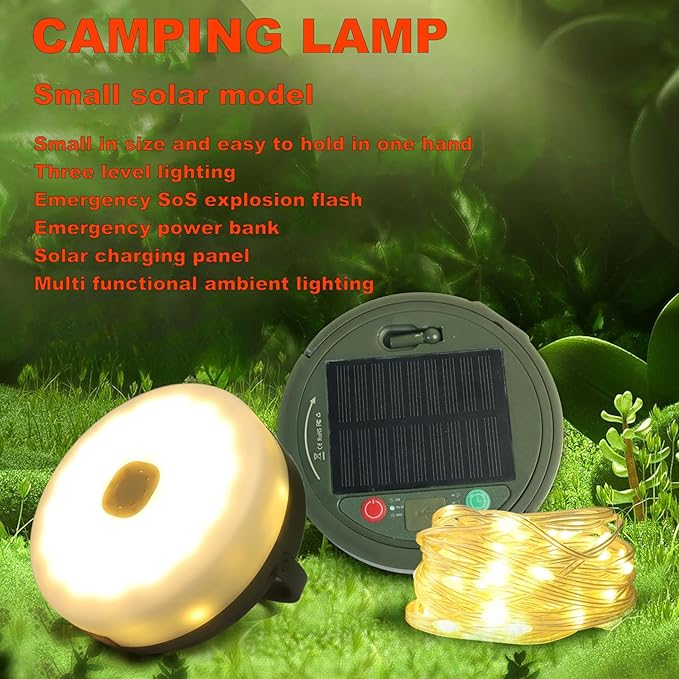Solar Camping String Lights, 4 in 1 Remote Control Light, Outdoor Lantern Retractable Light 10 Lighting Modes, Solar Powered and USB Charging, Portable Multicolor&Warm White for Decorations