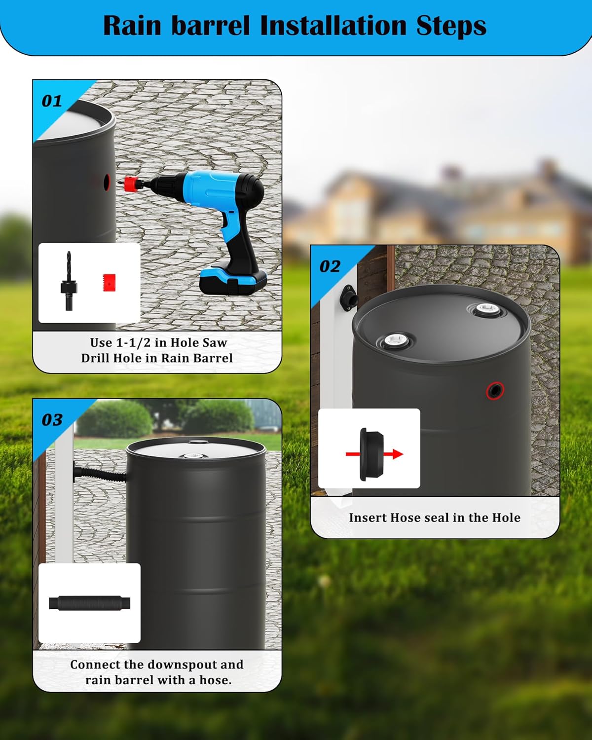 Rain Barrel Diverter Kit-Rain Barrel Downspout Diverter for Rectangular Downspouts, Collecting Clean Rainwater, Easily Turn Plastic Containers into Rain Barrels, Easy Installation Without Dismantling