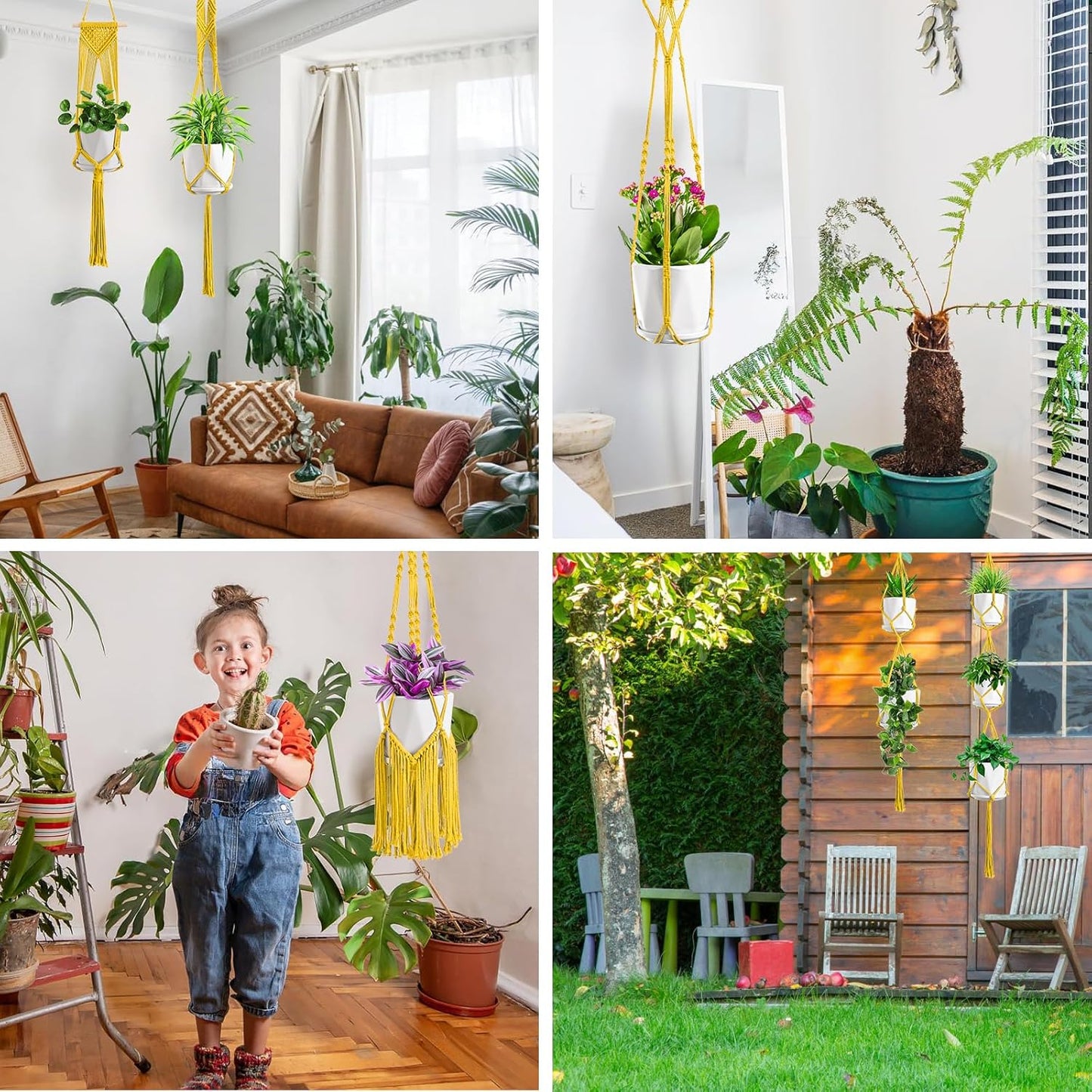 Macrame Plant Hangers, 6Pack Hanging Planters for Indoor Plants w/ 6 Set Hangers Kit Handmade Macromay Plant Hangers Indoor Flower Pots Holder Stand for Boho Home Décor (POTS NOT Included)