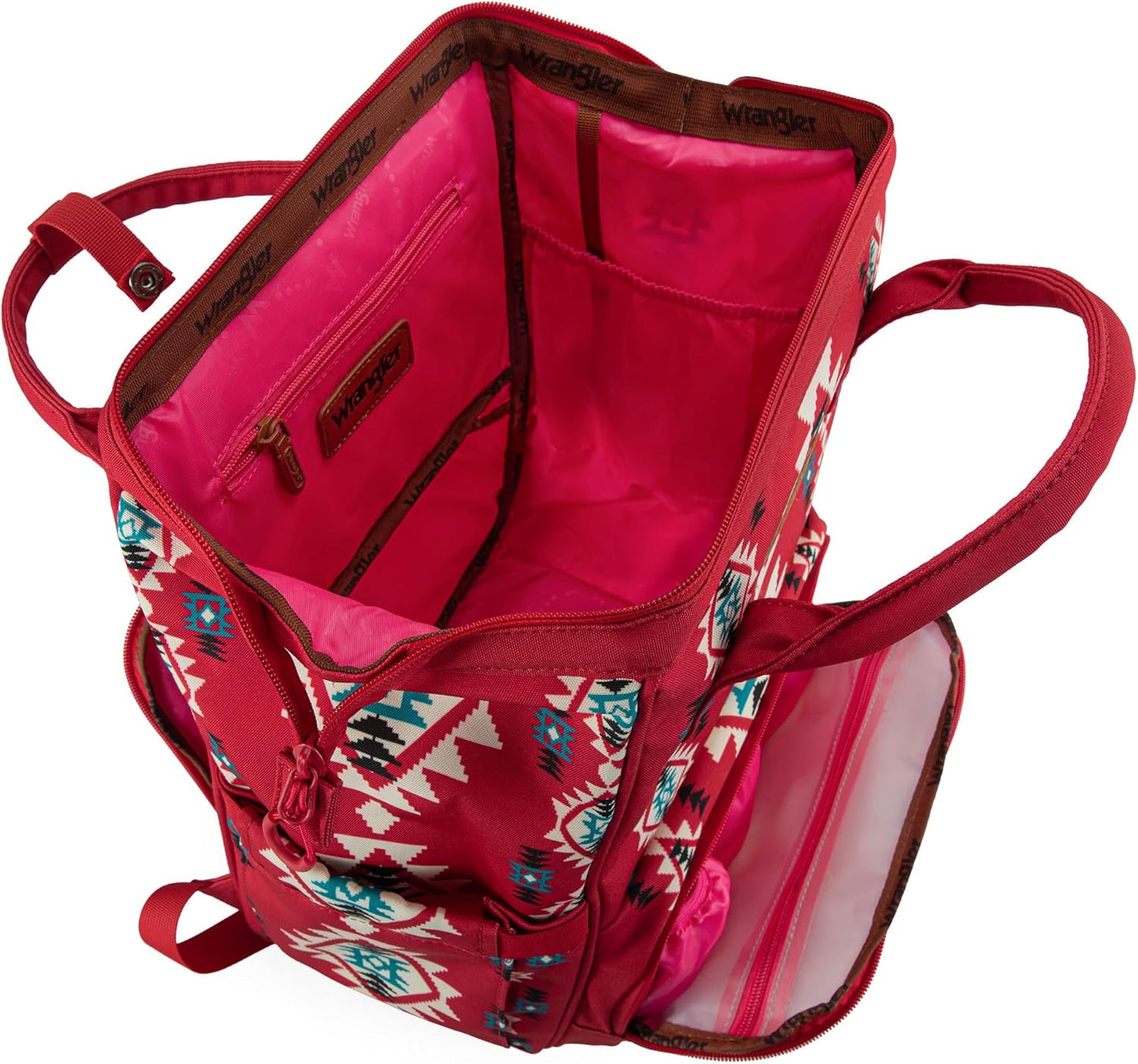 Wrangler Aztec Backpack Organized Daypack Travel Baby Bag with Stroller Strap and Side Bottle Pockets WG2204-9110BDY