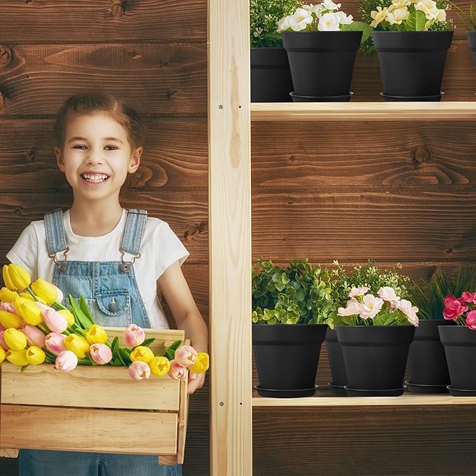 Mumufy 54 Pack 4 Inch Plant Pots Bulk Small Planter with Drainage Hole and Saucer Small Plastic Pots for Flowers Succulent Cactus and All House Indoor(Black)