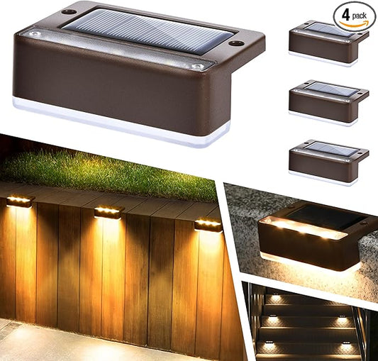 SOLPEX Solar Fence Lights, 6 LEDs Solar Lights Outdoor Waterproof Solar Powered for Deck, Stair, Front Porch, Balcony, Walkway, Garden, Yard, Patio, Pool Decor, IP65 Waterproof (4 Pack, Warm White)