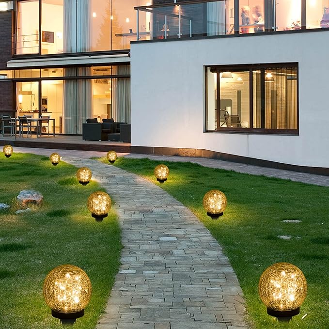 Solar Lights Outdoor Garden Decorative - 2 Pack Solar Globe Lights Upgrade Waterproof with 30 LEDs Cracked Glass Ball Lights for Yard Patio Pathway Lawn Outside Decor (4.73") Warm White