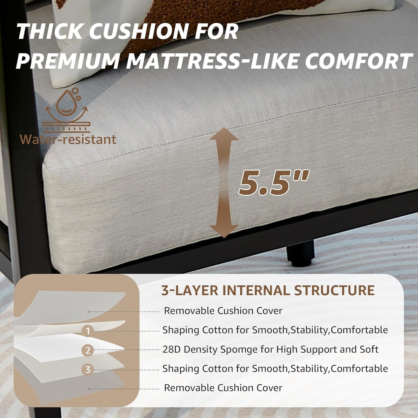 NATURAL EXPRESSIONS Outdoor Patio Furniture Conversation Sets 3 Pieces Patio Lawn Chair Set Porch Chairs with Metal Table for Balcony Yard Garden Lawn Poolside