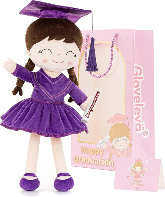 Gloveleya Baby Girl Gifts Graduation Plush Girls Dolls Congratulation Gift for Kindergarten Dark Purple 16 inch
