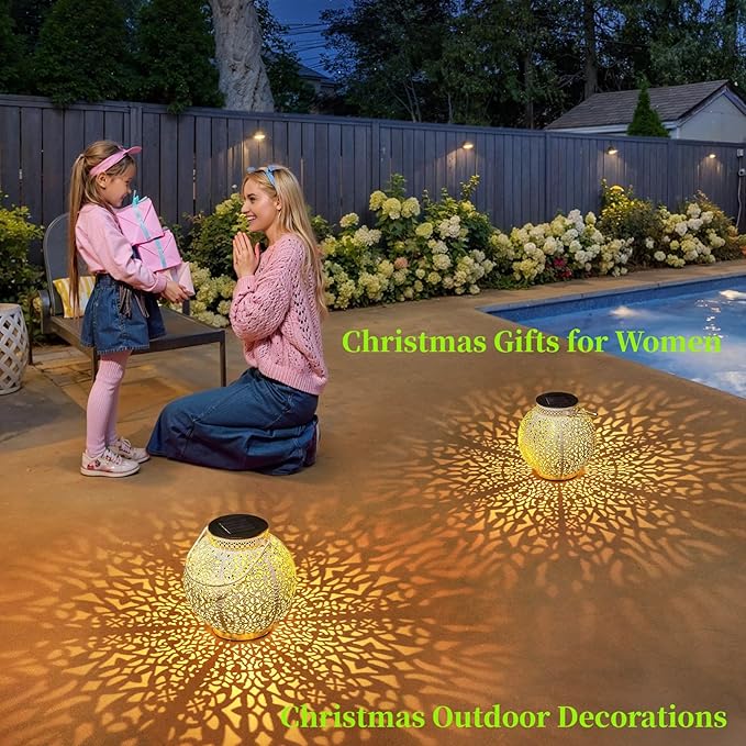 TAKE ME Solar Lanterns Lights Outdoor Waterproof Garden Laterns Metal Retro Lights for Mothers Day Gifts Mom Wife Grandma Birthday Gifts (White Set of 2)