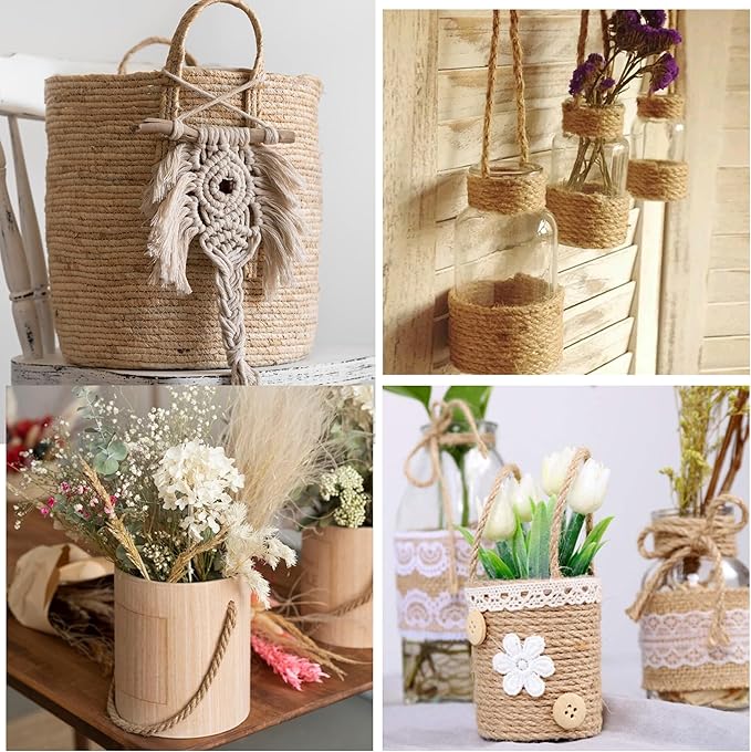 Natural Jute Twine,164 Feet 8mm inch Hemp Twine Rope for Gift Wrapping Craft Plant Garden Christmas Handmade Arts Decoration Packing String Home Decor