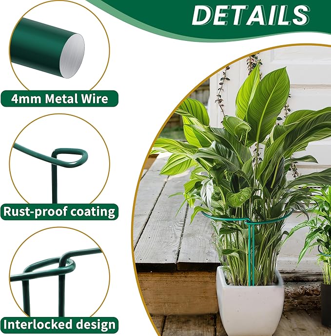 TCBWFY 20 Pack Garden Plant Support Stakes,10" Widex16 High Heavy Duty Interlinked Half Round Peony Support Ring Cage for Indoor Outdoor Plants,Plant Supports for Peony,Tomato,Hydrangea,Rose