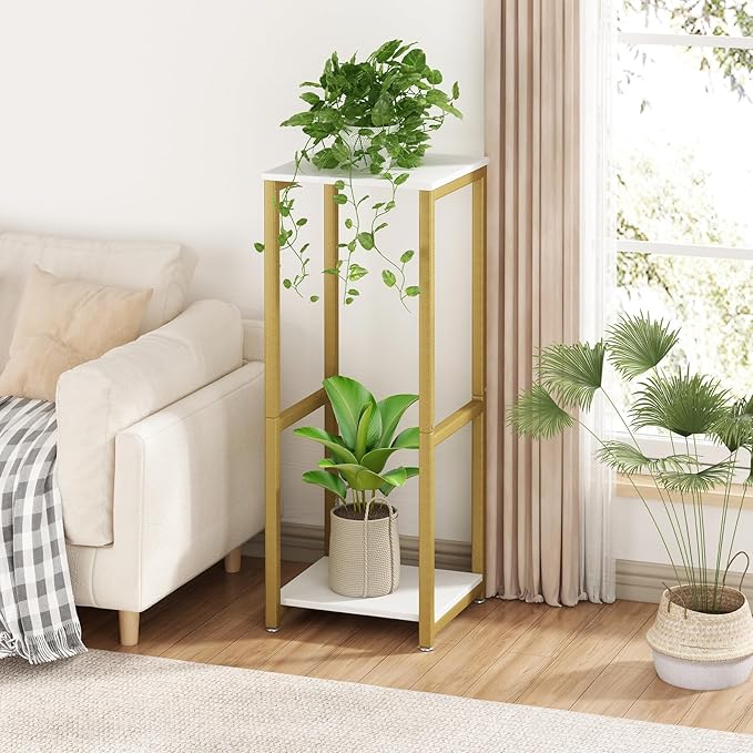 Plant Stand Indoor 2 Tier Tall Metal Corner Storage Tiered Plant Shelf Holder Multiple for Living Room Balcony Garden,Gold (2 Tier-Gold)