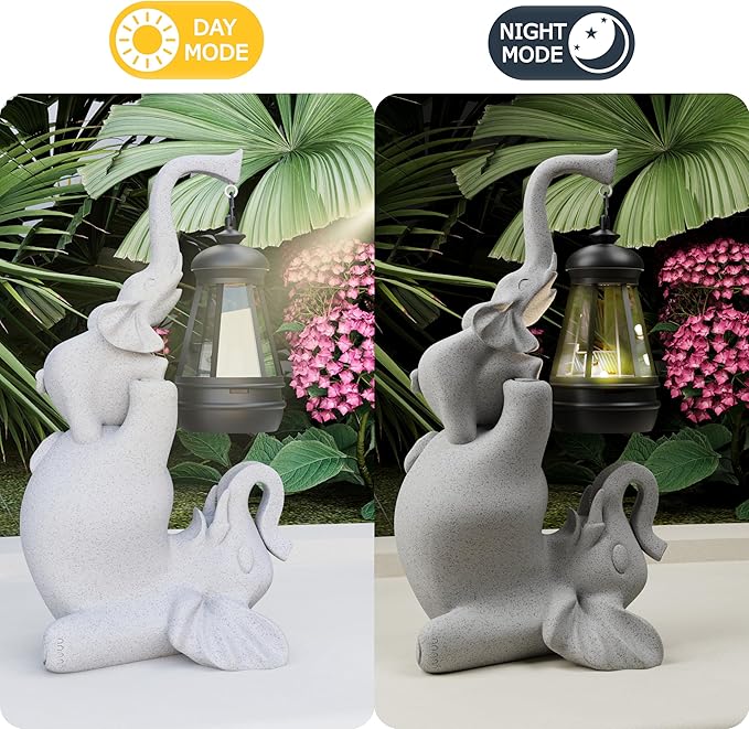Solar Garden Statue 10 Inch Elephant Decor for Outside Yard Decoration Outdoor Unique Housewarming Gardening Birthday Gifts for Women Grandma