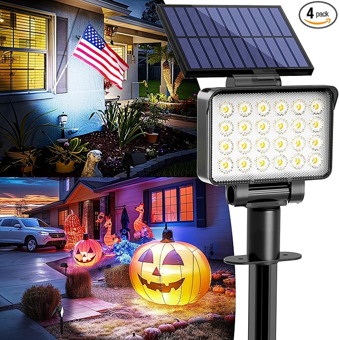 Solar Spot Lights Outdoor Waterproof for Flag, Tree, House, Garden, Yard, Landscape Spotlights for Accent Uplighting Halloween Christmas Decorations-4 Pack