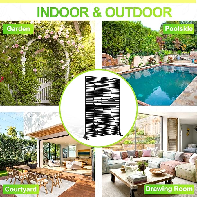 Outdoor Privacy Screen,72" H×47" W Metal Privacy Screen, Freestanding Privacy Fence Panels for Patio