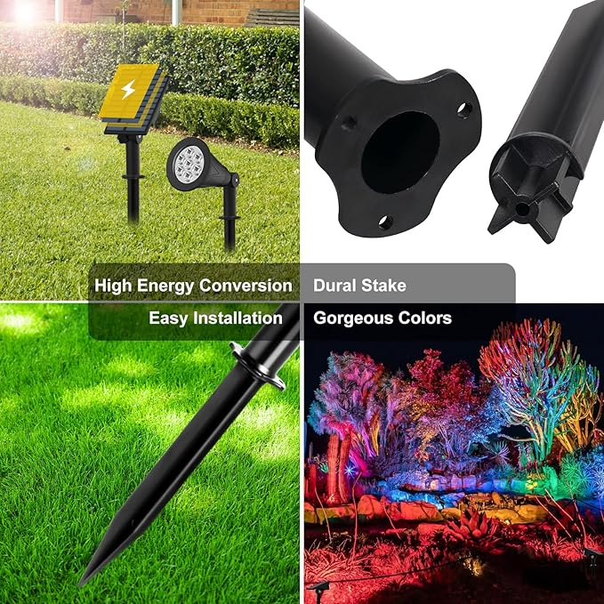 T-SUNUS Christmas Solar Landscape Spotlights Color Changing 2 Pack, Halloween Solar Spot Lights Outdoor Waterproof Garden Pond Light, Separately Installed for Outdoor/Indoor