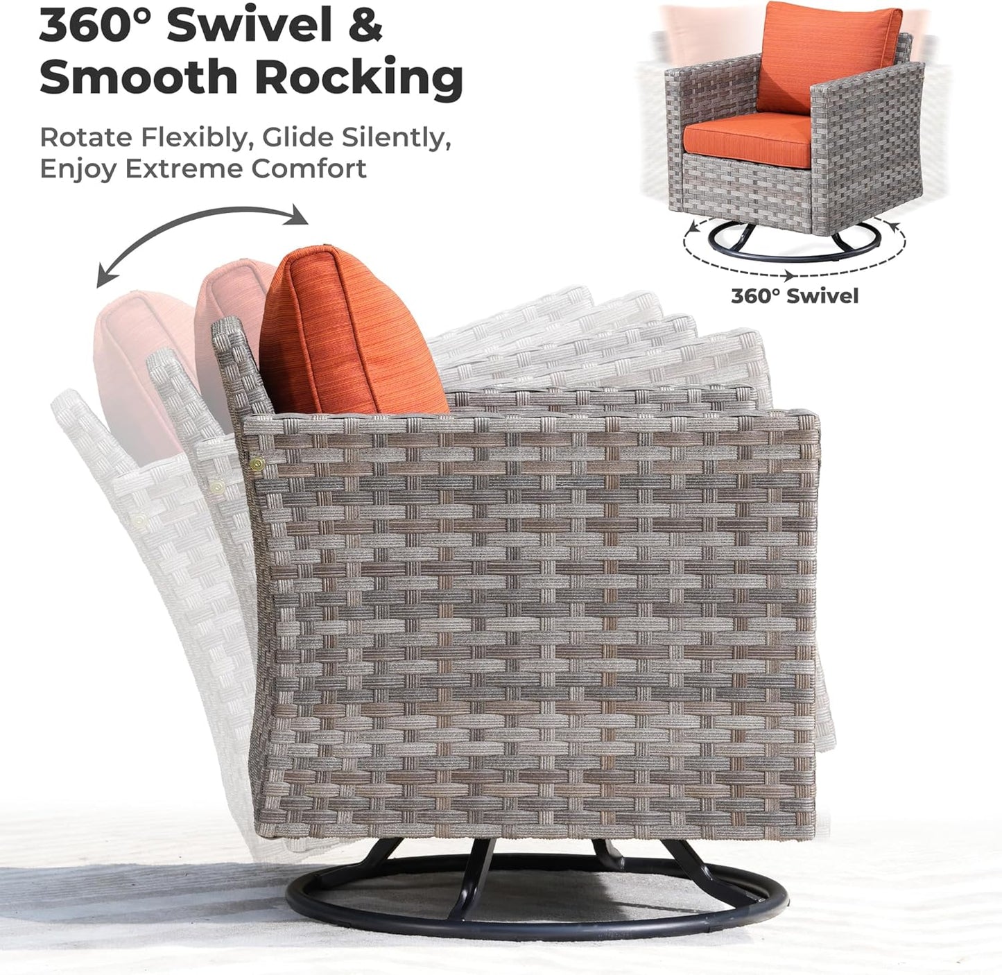 ovios 10 Pieces Patio Furniture Set, Outdoor Wicker Sectional Sofa with 54" Fire Pit Table Swivel Chairs, Modern Modular Deep Seat Rattan Couch Conversation Sets, Orange Red