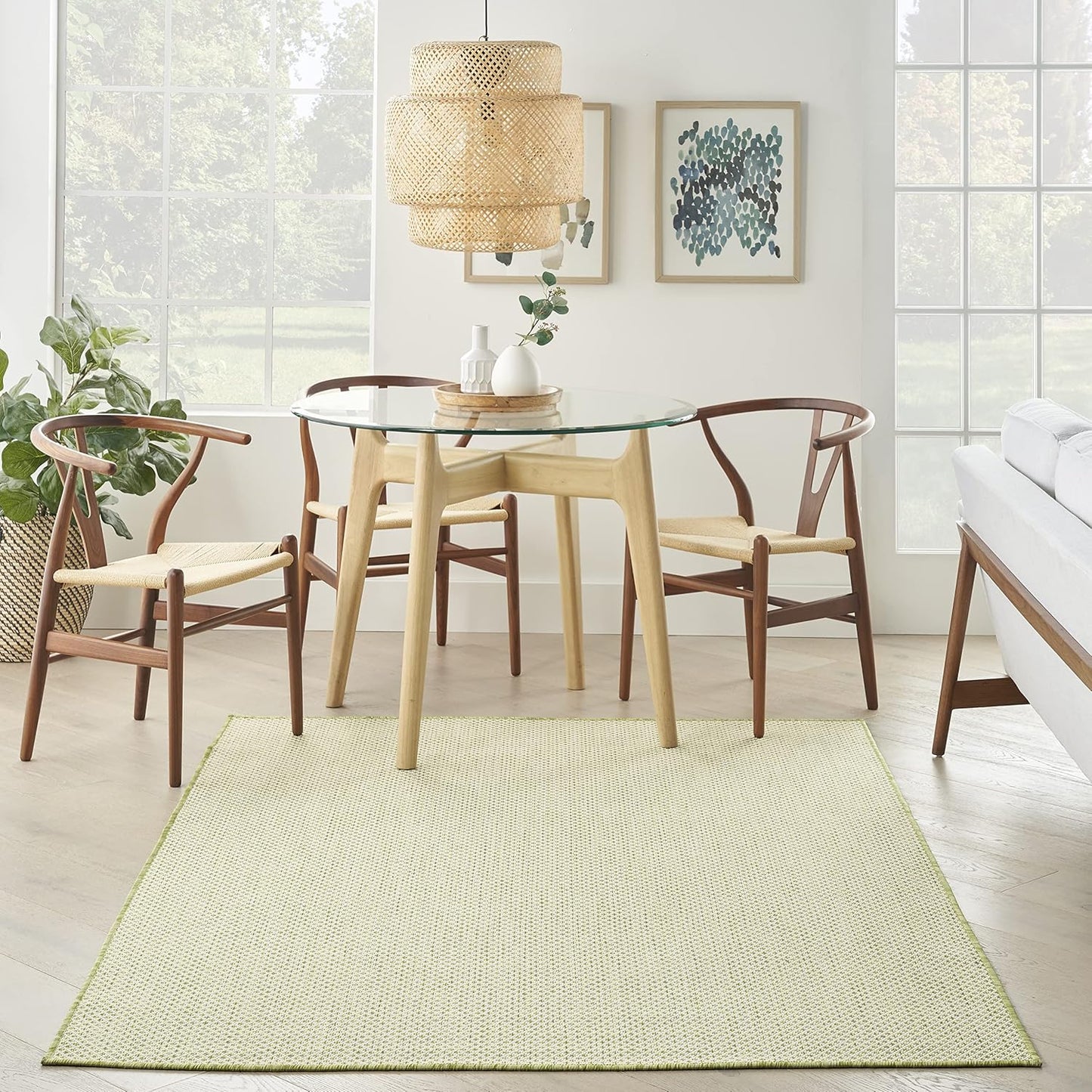 Nourison Home Courtyard 48" x 72" Fabric Indoor/Outdoor Rug in Ivory Green