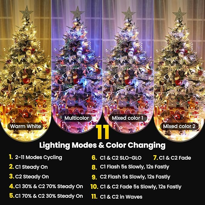 Color Changing Christmas Lights, 175ft 500 LED Warm White & Multicolor Christmas String Lights with Remote, 11 Modes Christmas Twinkle Lights Waterproof for Christmas Party, Garden, Xmas Tree Decor