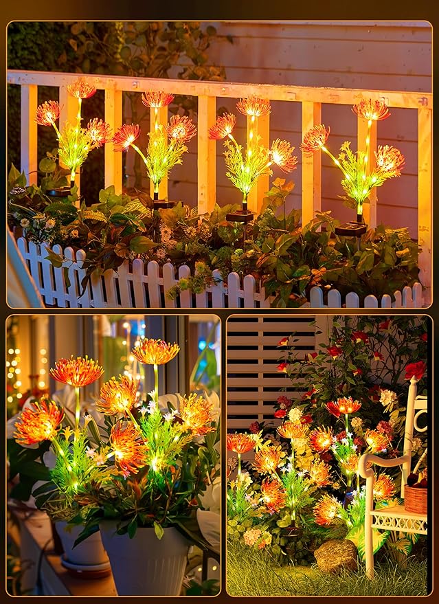 Brightown Outdoor Solar Garden Lights - 4 Pack LED Flower Lights with Glowing Flowers & Stems, Realistic, Bigger Solar Panel, Waterproof for Outside Yard Patio Home, Red
