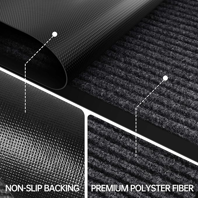 Front Door Mat, Heavy Duty Indoor Outdoor Entrance Door Mat, 96" x 48" Commercial Door Mats for Entryway, Durable Non-Slip Rubber Backing, Low-Profile Welcome Mats for Entry, Gray