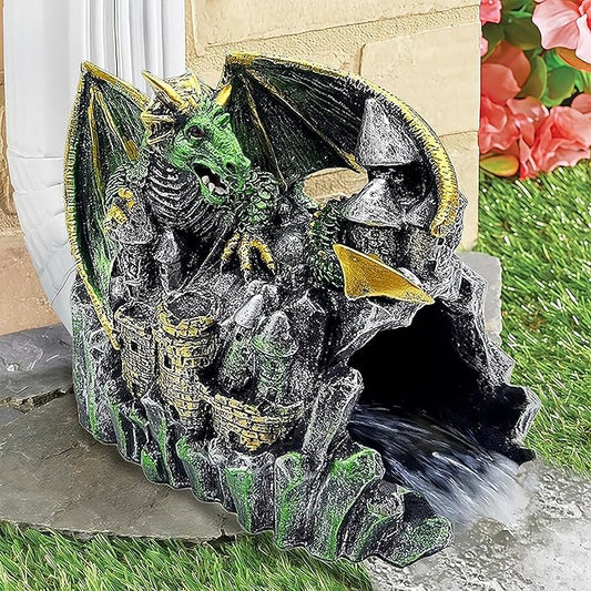 Magical Dragon Statue Gutter Downspout Extender, Garden Ornament, Decor Downspout Diverter, Perfect Rain Diverter for 3"x4" Downspouts, Eco-Friendly Resin, Perfect Outdoor Decor Gift