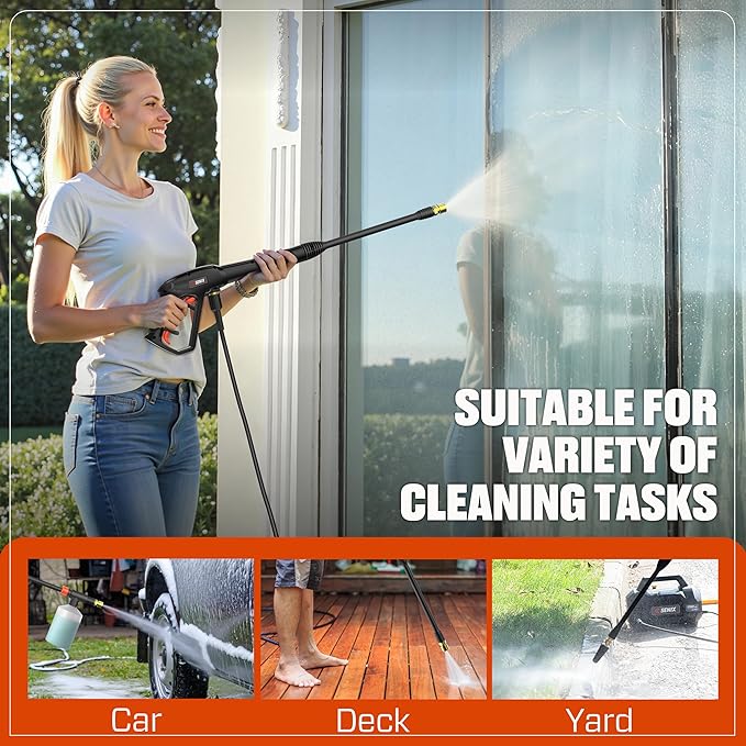 SENIX 13 Amp Electric Pressure Washer - 2100 PSI MAX, 1.2 GPM, Compact with Foam Cannon, Spray Gun, 20-ft Hose, Turbo Nozzle, and 15° Spray Nozzles - Perfect for Cars and Driveways