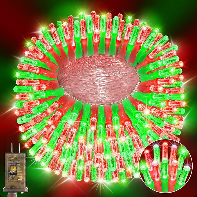 Heceltt 360 LED 118 FT String Lights Outdoor, 8 Modes Christmas Lights Plug in, IP44 Waterproof Led String Lights with Timer and Memory for Xmas Yard Garden Decorations (Red and Green)