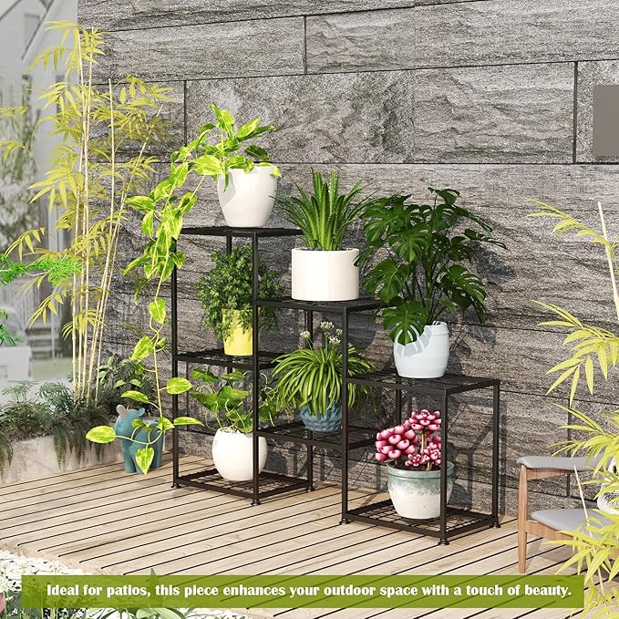 Metal Plant Stand Indoor Metal Plant Stands Outdoor Tiered Plant Shelf for Multiple Plants, 3 Tiers 7 Potted Ladder Plant Holder Table Plant Pot Stand for Window Garden Balcony Living Room