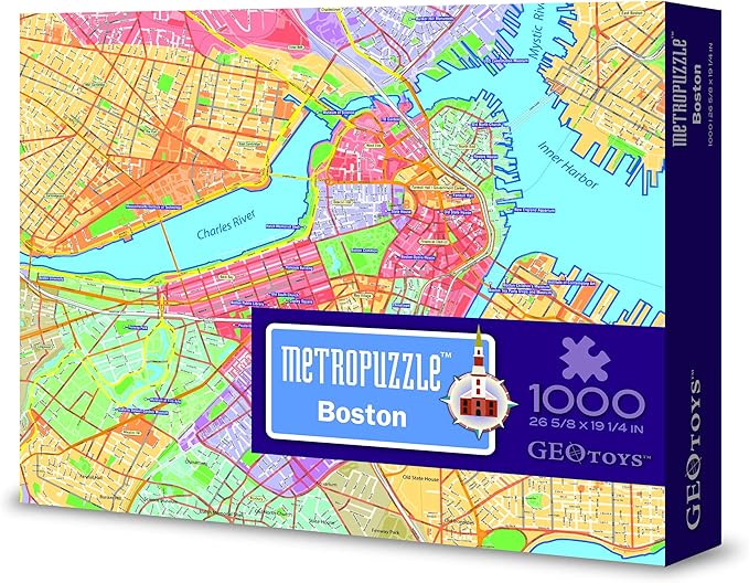 GeoToys Metropuzzle, Boston Jigsaw Puzzles 1000 Pieces, Detailed City Map Geography Puzzle, Challenging Adult Puzzle, Fun Puzzles for Adults, Family Puzzles, US City Map Poster Included