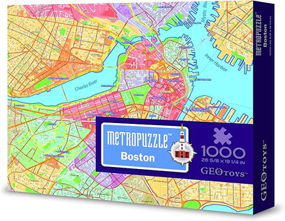 GeoToys Metropuzzle, Boston Jigsaw Puzzles 1000 Pieces, Detailed City Map Geography Puzzle, Challenging Adult Puzzle, Fun Puzzles for Adults, Family Puzzles, US City Map Poster Included