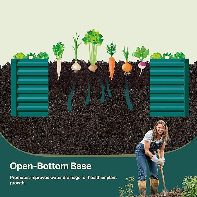 Raised Garden Bed Kit-6x3x2ft-Galvanized Steel-Ideal for Vegetables, Flowers, Herbs-Large Deep Root Planter Box-Tall Design-Includes 3ft x 30ft Weed Barrier Fabric and 1 Pair of Gloves-Green