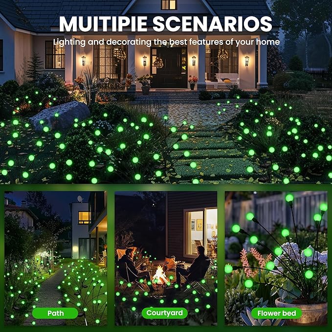 Solar Garden Lights,Halloween Lights Outdoor 60 LED Firefly Halloween Garden Lights Outdoor,Solar Lights for Outside,Solar Lights Outdoor Waterproof for Halloween,Christmas,Yard,Patio(Green)