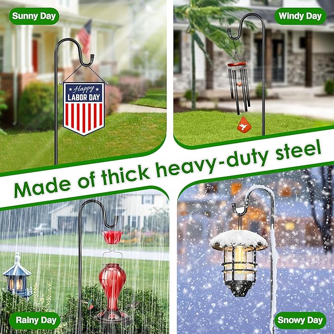 XDW-GIFTS Bird Feeder Pole for Outdoor, 2-Pack 45 Inch Shepherds Hooks Heavy Duty Garden Pole for Hanging Plant Basket, Solar Light Lanterns, Garden Plant Hanger Stands with 5 Base Prongs
