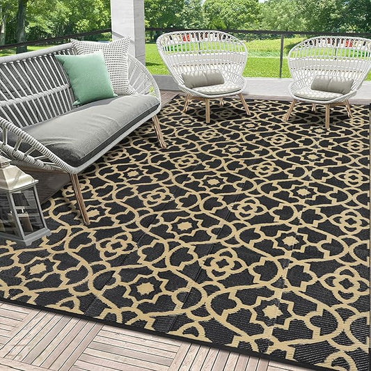 HEBE Outdoor Rug Waterproof 5x8, Reversible Plastic Straw Rug RV Camping Rug, Indoor Outdoor Patio Mat Clearance, Outside Carpet for Porch,Deck,Camper,Balcony,Backyard,Picnic