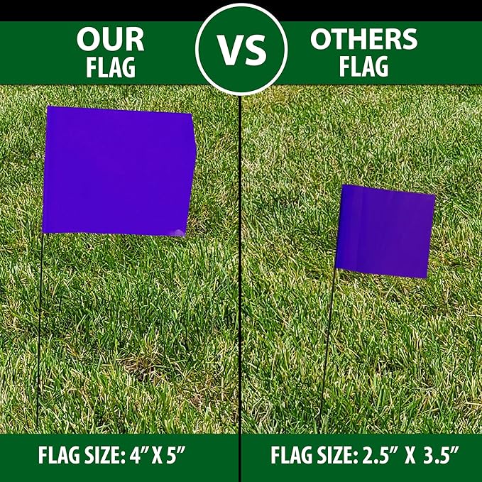Purple Marking Flags 1000 Pack - 4x5x15 Inch Purple Flags for Outside - Markers For Lawn, Irrigation, Landscaping, Survey & Sprinkler Head Marking