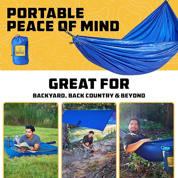 Wise Owl Outfitters Camping Hammock – 500lbs Portable Hammock with Tree Straps - Travel, Backpacking, Hiking, Outdoors Camping Gear - Single or Double