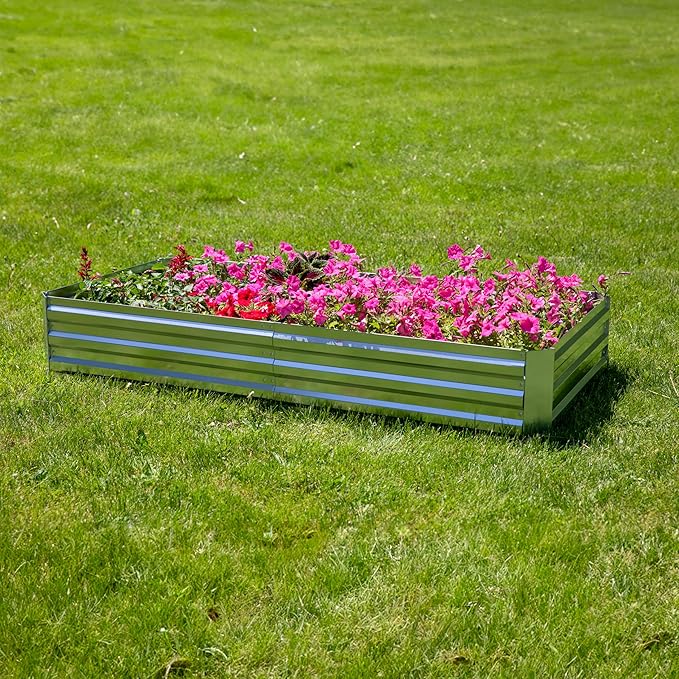 Sunnydaze Galvanized Steel Rectangular Raised Garden Bed - for Flowers, Plants, and Vegetables - Silver - 3 x 6 ft