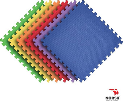 Norsk Kids Puzzle Play Mats Interlocking EVA Foam Floor Tiles Solid Color, 18 Tiles - 72 Sq. Ft., 1/2" Thick, Rainbow Pack