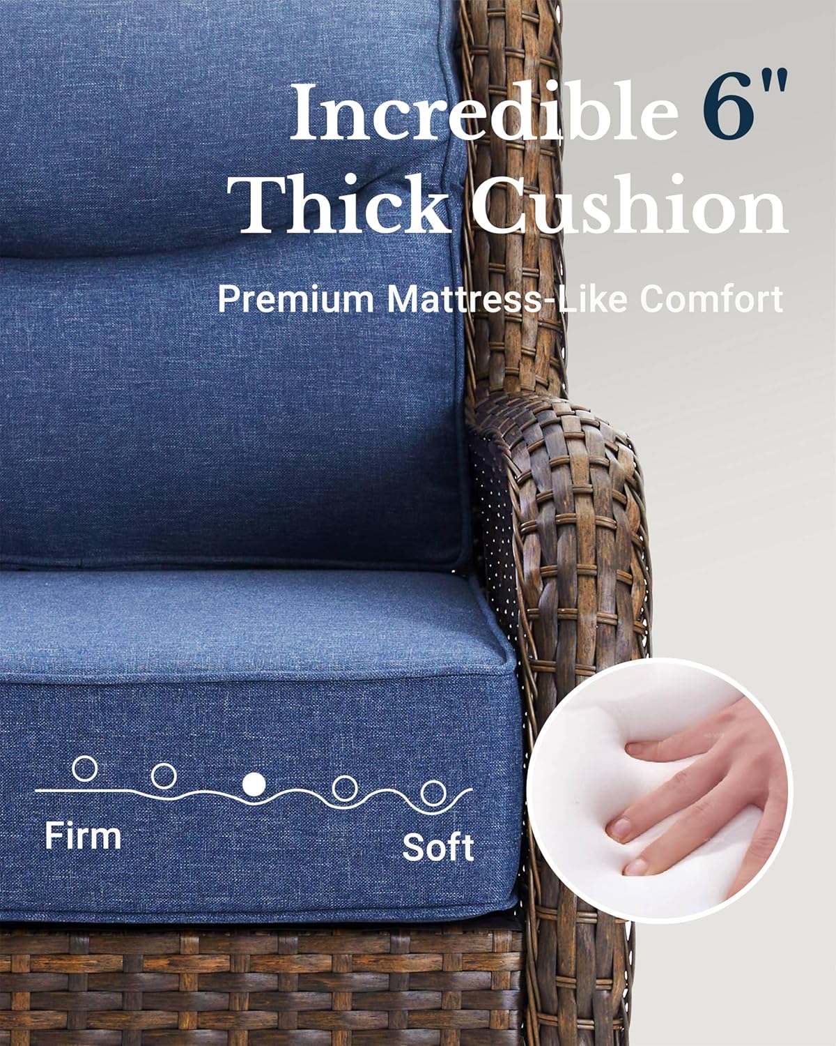 HILLGA Luxury Patio Furniture Set with 6-inch Thick Cushion, Outdoor Sectional Sofa and Coffee Table, 4PCS Wicker Conversation Set for Deck Yard and Poolside, Blue (V2)