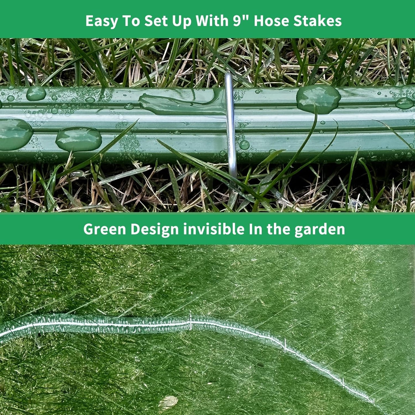 Watoo 2025 Sprinkler Hose & Soaker Hose for Yard - 150 FT Reinforced Flat Garden Hose with Holes, Heavy Duty No-Kink Lawn Irrigation Hose (Includes Stakes, High Pressure Spray)