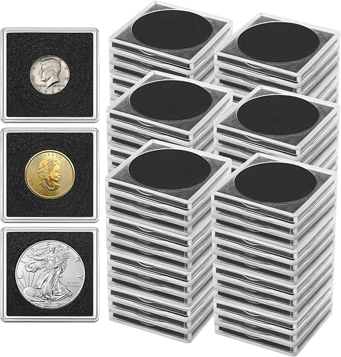 60 Pcs Coin Holders for Collectors, Clear Coin Cases with 5-Size Sponge Gaskets 20/25/30/35/40mm, Plastic Coin Slabs and Coin Protectors for Silver Dollar Collectors Collection Supplies, Black