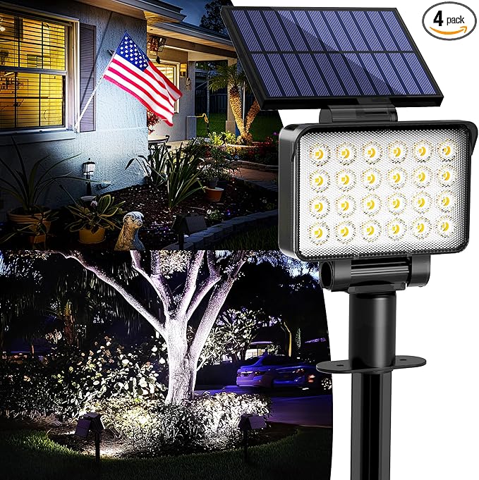 Solar Spot Lights Outdoor Waterproof for Flag, Tree, House, Garden, Yard, Landscape Spotlights for Accent Uplighting Halloween Christmas Decorations-4 Pack