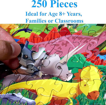 Think2Master Colorful Dinosaurs 250 Pieces Jigsaw Puzzle Fun Educational Toy for Kids, School & Families. Great Gift for Boys & Girls Ages 8+ to Stimulate Learning. Size: 14.2” X 19.3””