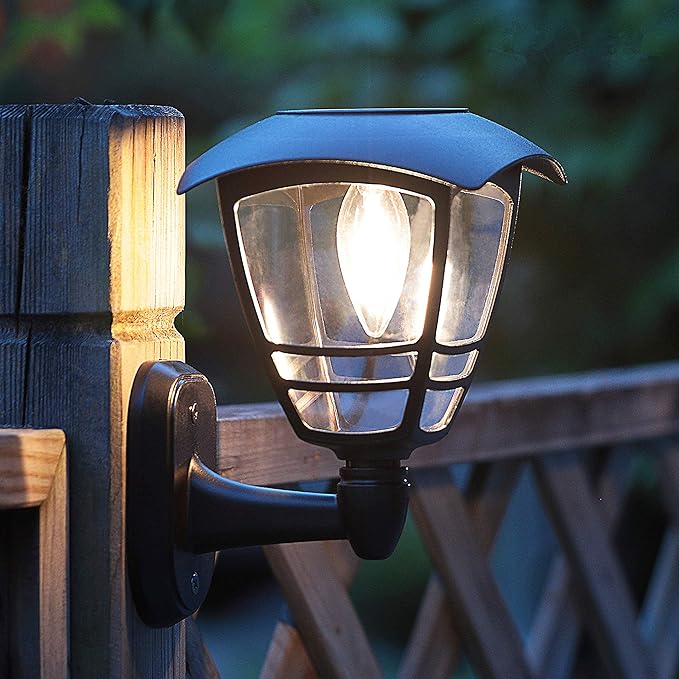 MAGGIFT 2 Pack Solar Powered Wall Lantern, Outdoor 10 Lumen LED Edison Bulb Solar Warm White Lights Wall Sconce with No Wiring Required,Fixture with Wall Mount Kit