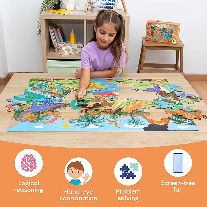 BONNYCO Giant Floor Puzzles for Kids of Dinosaurs with 48 Large Pieces. Jumbo Puzzle 36.2 x 24.4 in, Gifts for Boys and Girls, Educational Kids Toys Ages 2-8
