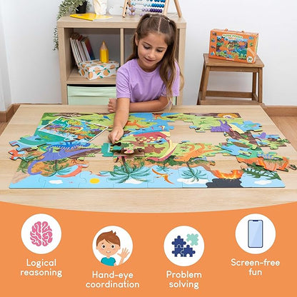 BONNYCO Giant Floor Puzzles for Kids of Dinosaurs with 48 Large Pieces. Jumbo Puzzle 36.2 x 24.4 in, Gifts for Boys and Girls, Educational Kids Toys Ages 2-8
