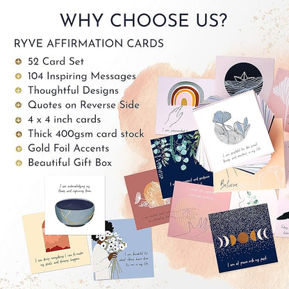 RYVE 52 Positive Affirmation Cards for Women – Mindfulness Prompts with Inspirational Quotes for Daily Motivation & Meditation – Inspirational and Daily Affirmations Cards, Inspirational Gifts