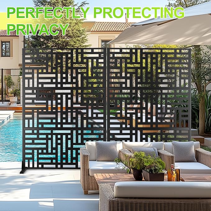 Outdoor Privacy Screen,72" H×47" W Metal Privacy Screen, Freestanding Privacy Fence Panels for Patio