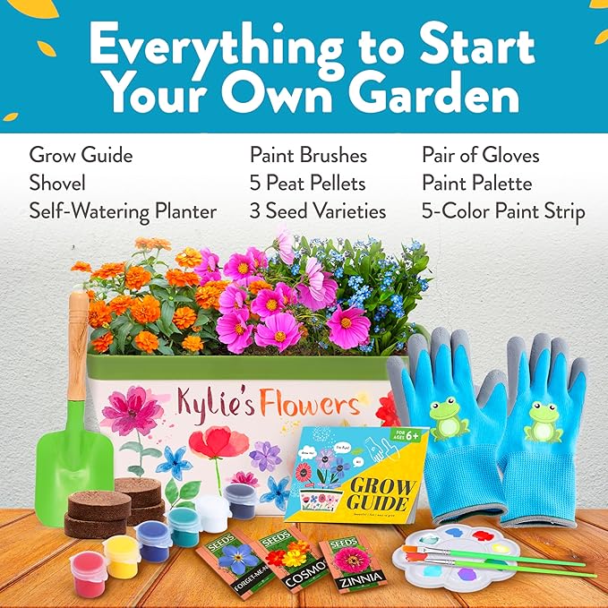 Home Grown Paint & Grow Flower Gardening Kit Set for Boys and Girls - Craft Activity Toy for Kids, Ages 5 6 7 8-12 Years Old - Unique Birthday Present - Plant Gift Toys