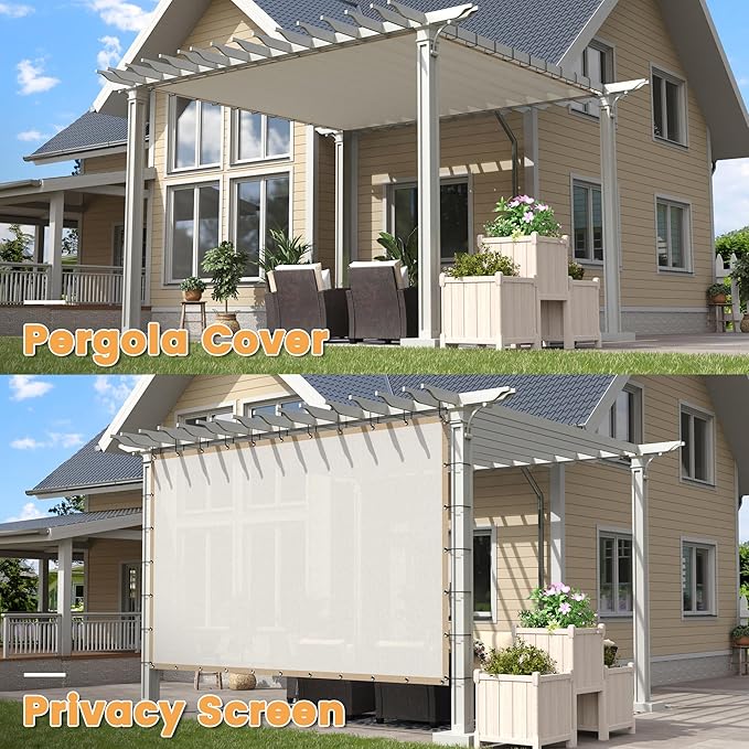 VICLLAX Shade Fabric Sun Shade Cloth with Every 2 FT Grommets for Patio Garden Pergola Cover Canopy 9x18 FT, Cream