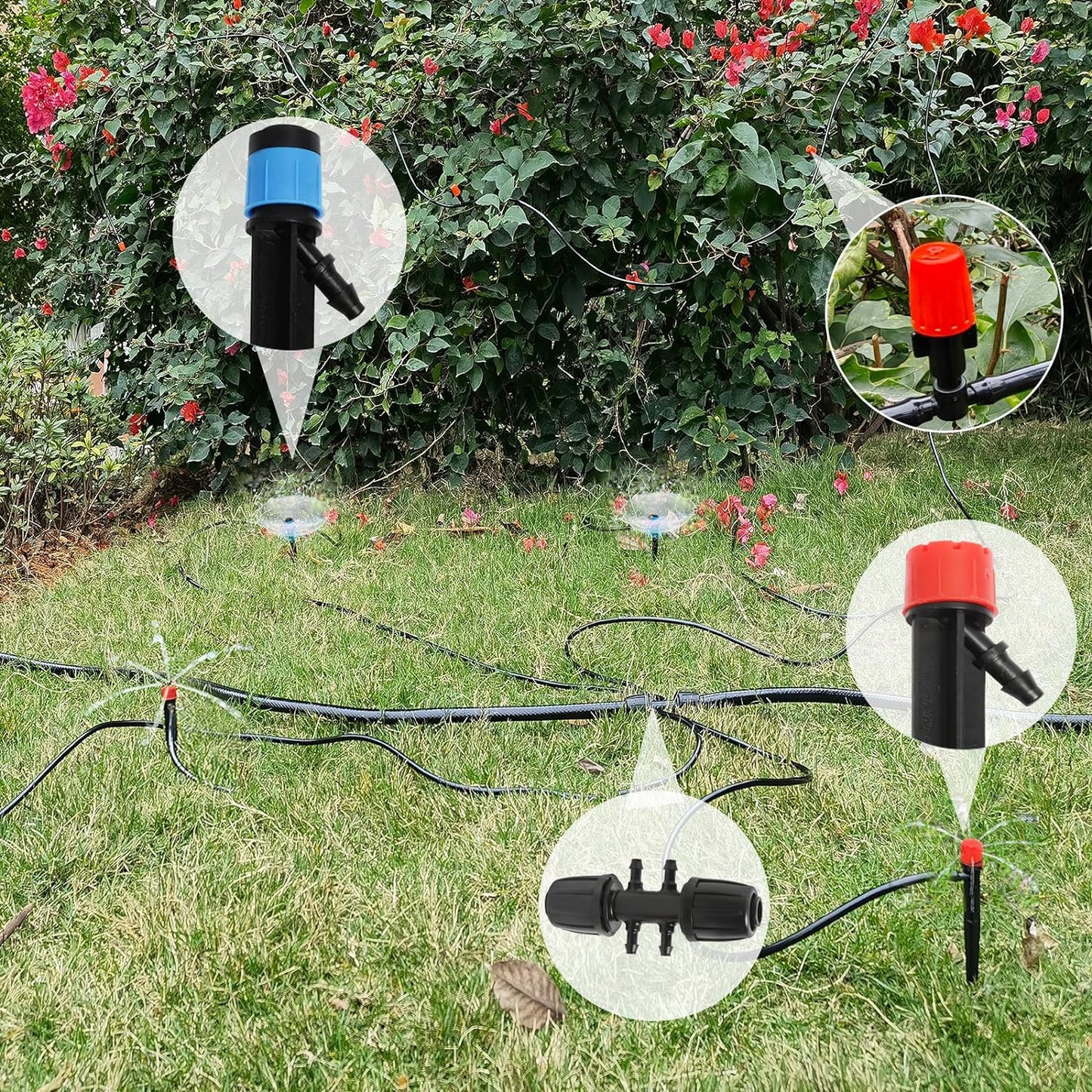 240FT Drip Irrigation System Kit, Automatic Garden Watering Misting System for Greenhouse, Yard, Lawn, Plant with 1/2 inch Hose 1/4 inch Distribution Tubing and Accessories